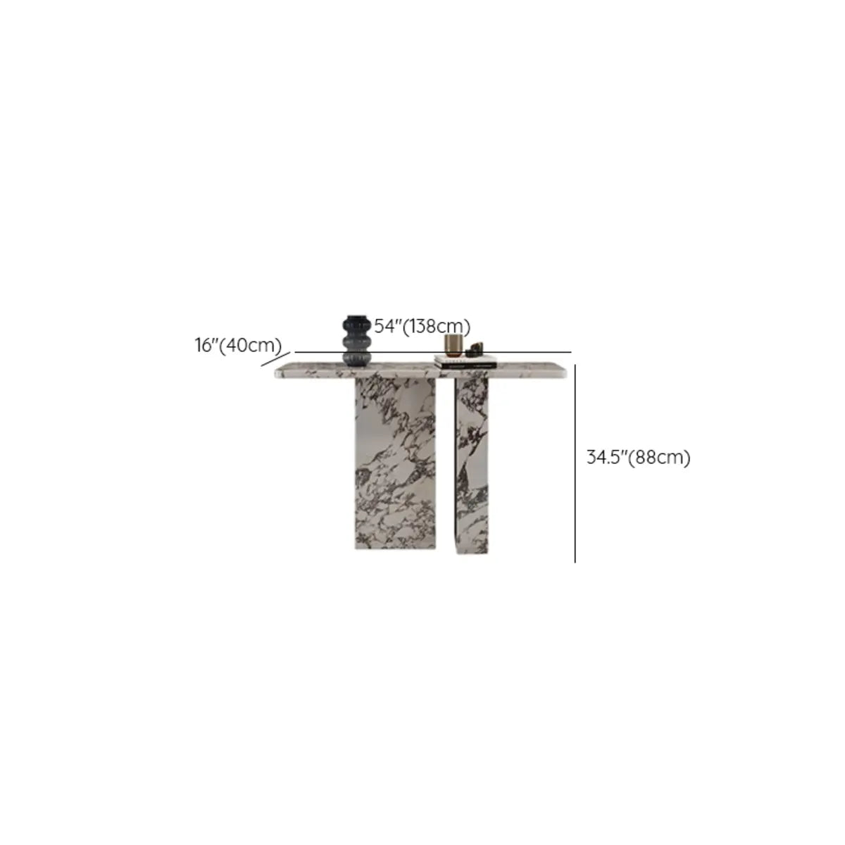 Marble White Rectangle Double Pedestal Console Table Image - 12