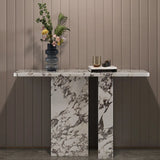 Marble White Rectangle Double Pedestal Console Table Image - 3