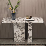 Marble White Rectangle Double Pedestal Console Table Image - 4