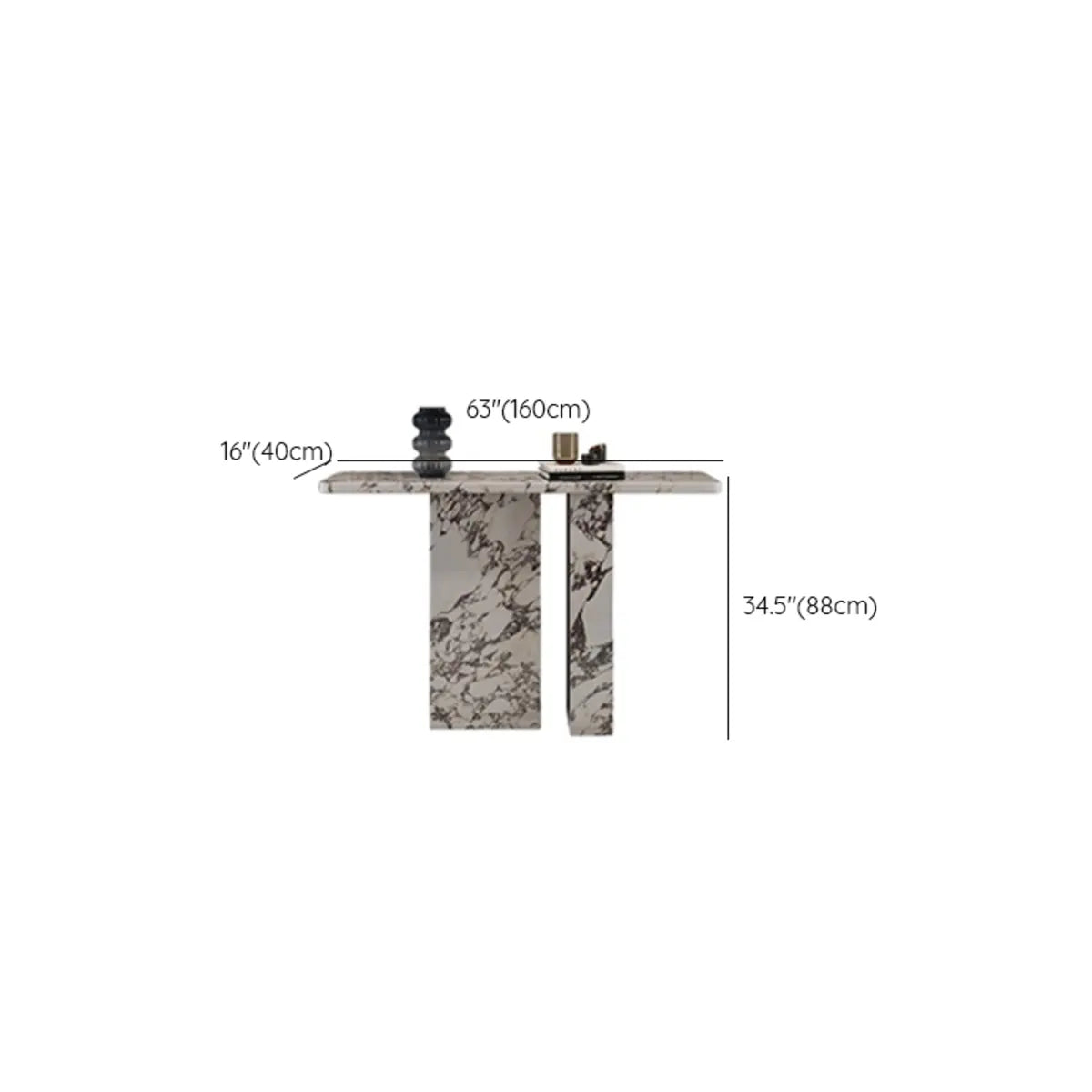 Marble White Rectangle Double Pedestal Console Table 