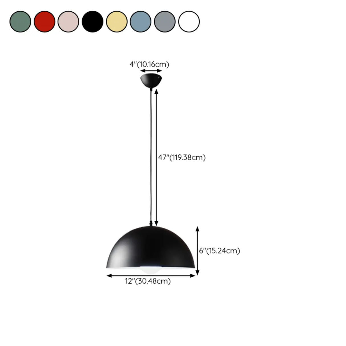 Matte Metal Dome Pendant Light Adjustable Height 