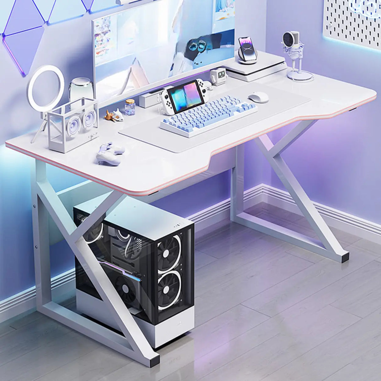 Medium Fiberboard Computer Desk with Cable Management Image - 11
