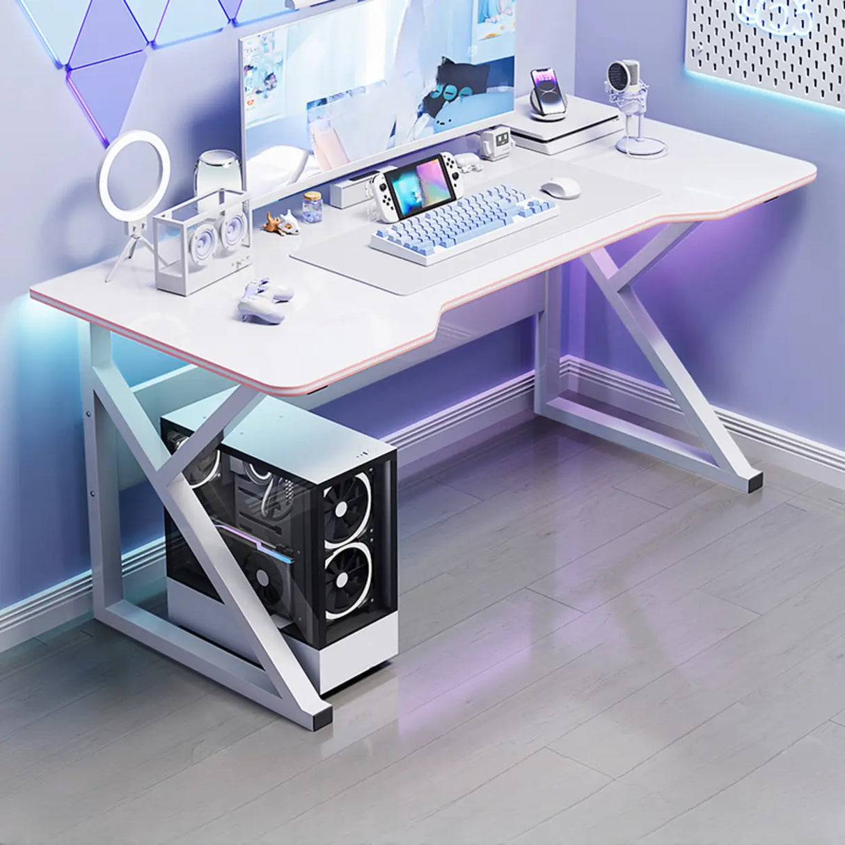 Medium Fiberboard Computer Desk with Cable Management Image - 13