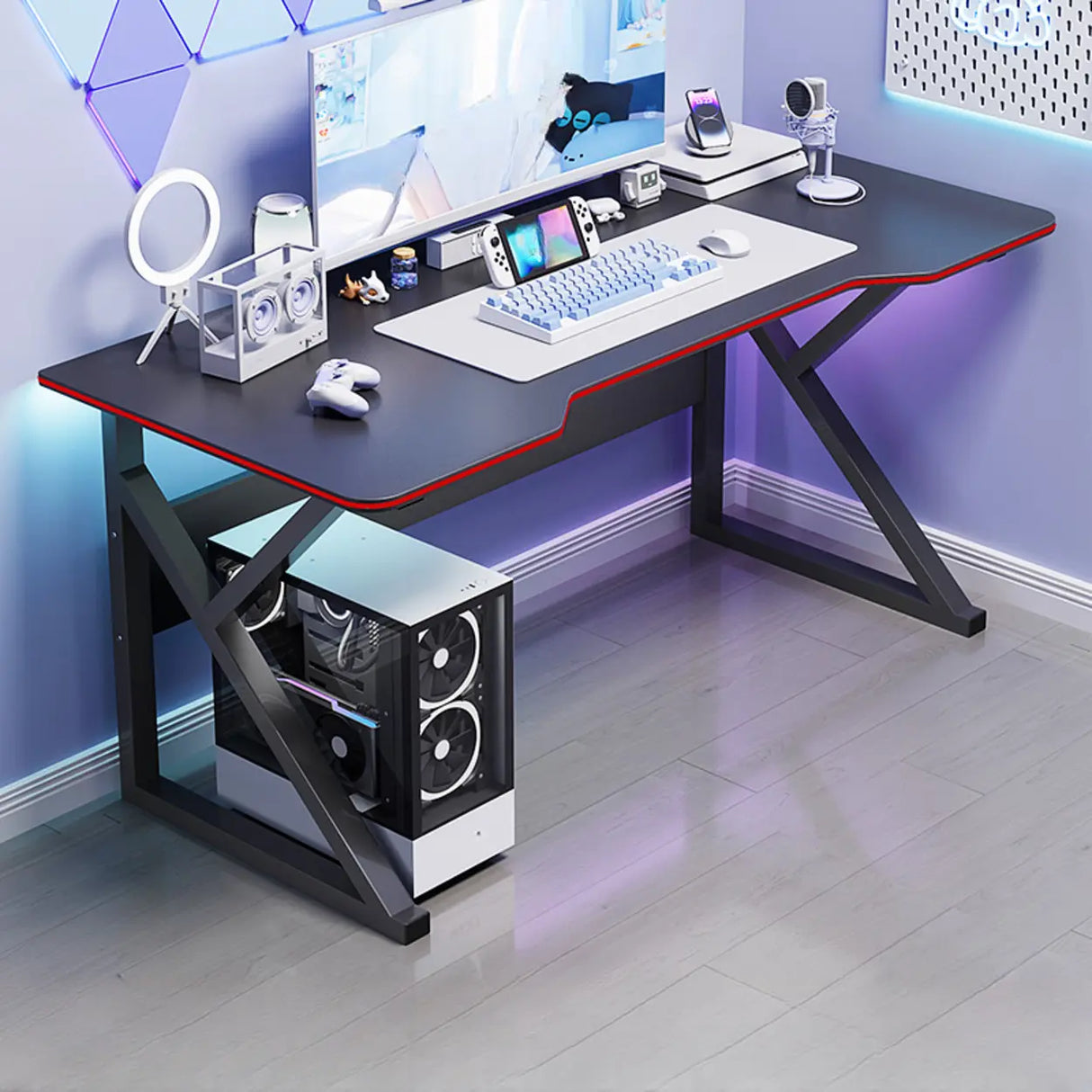Medium Fiberboard Computer Desk with Cable Management Image - 15