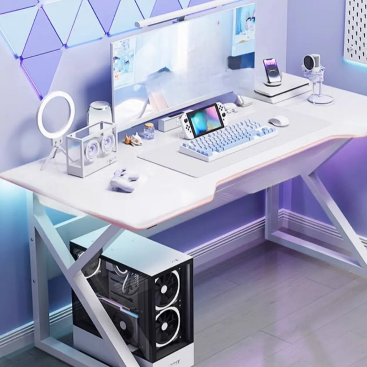 Medium Fiberboard Computer Desk with Cable Management Image - 6
