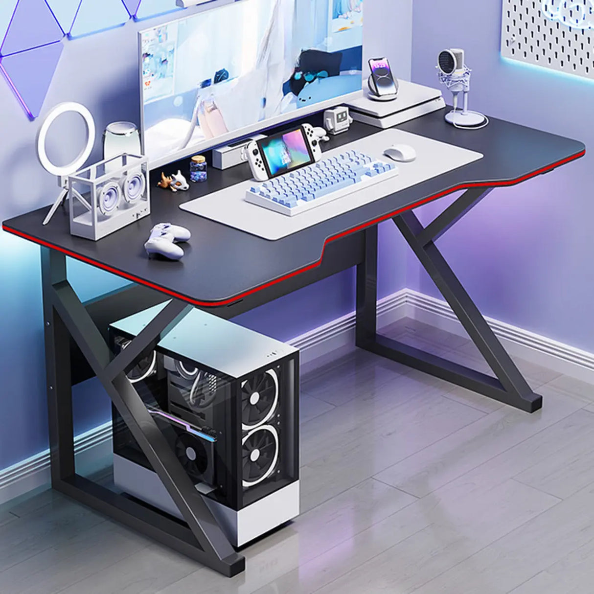 Medium Fiberboard Computer Desk with Cable Management Image - 9