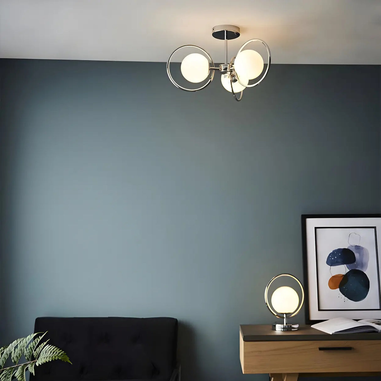 Medium Ring Globe Glass Semi-Flush Mount Light 3-Light Image - 2