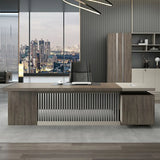 Medium Wood Tone L-Shape Office Executive Desk Image - 1
