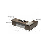 Medium Wood Tone L-Shape Office Executive Desk Image - 19