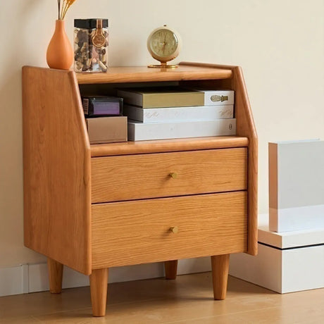 Medium Wood Tone Short Kids Nightstand with Drawers Image - 1