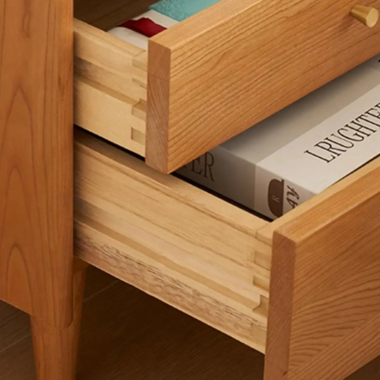 Medium Wood Tone Short Kids Nightstand with Drawers Image - 11