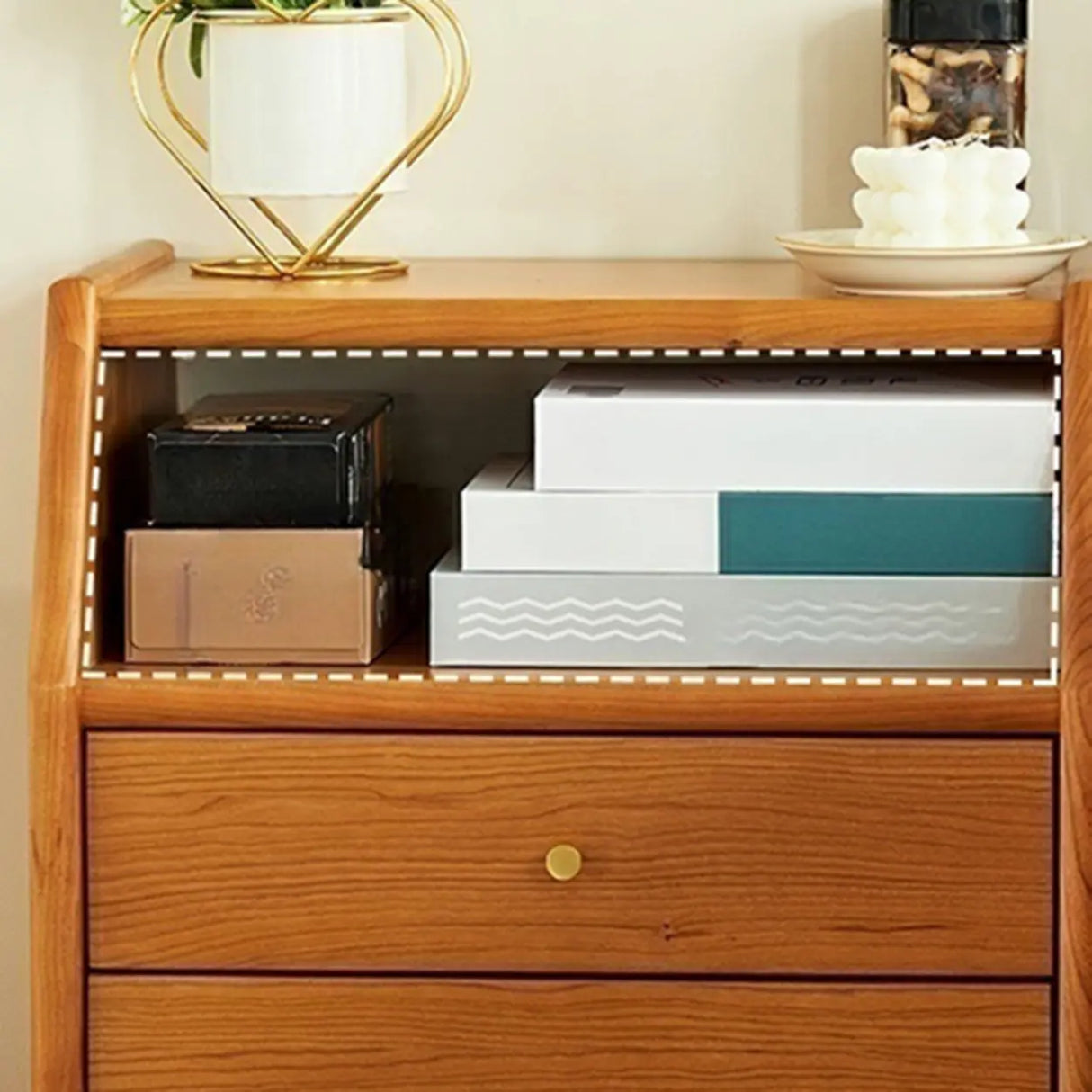 Medium Wood Tone Short Kids Nightstand with Drawers Image - 12