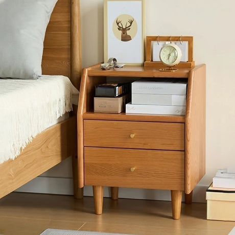 Medium Wood Tone Short Kids Nightstand with Drawers Image - 2