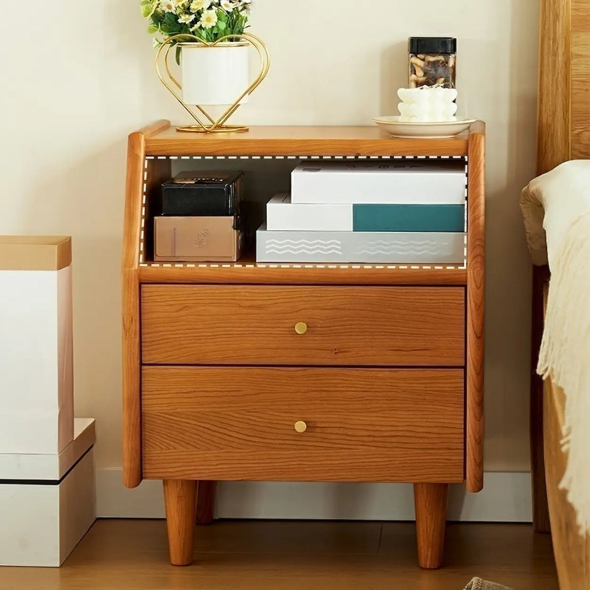Medium Wood Tone Short Kids Nightstand with Drawers Image - 4