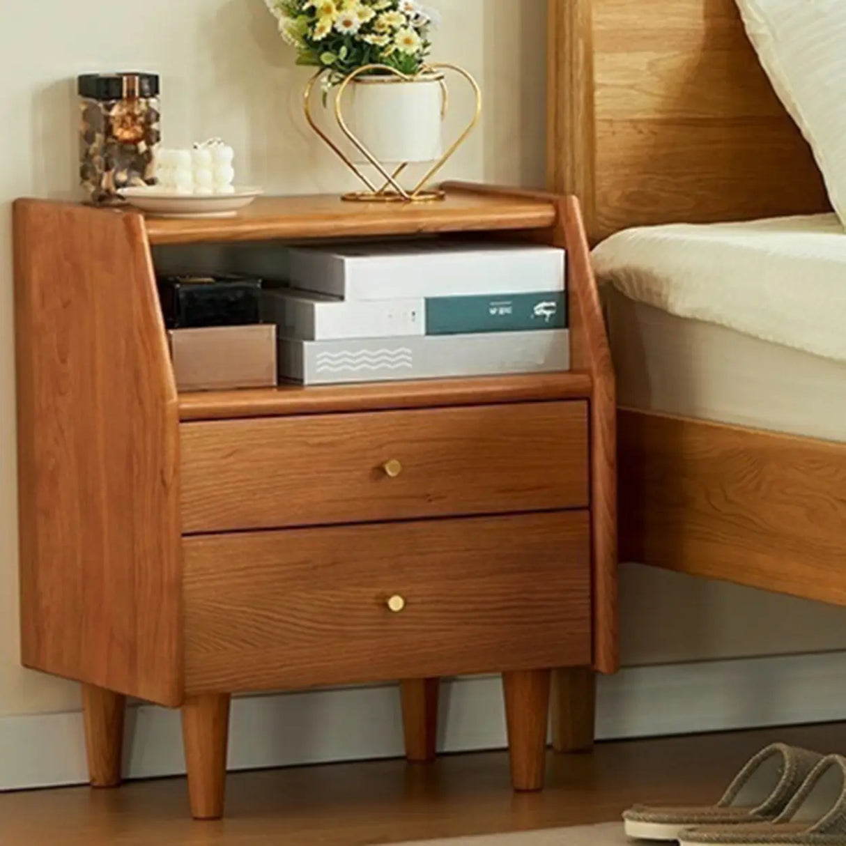 Medium Wood Tone Short Kids Nightstand with Drawers Image - 5