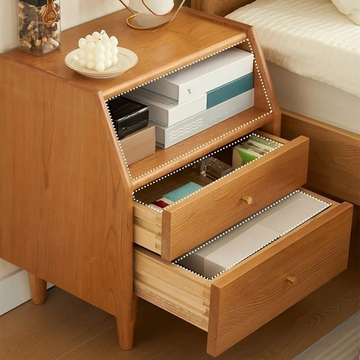 Medium Wood Tone Short Kids Nightstand with Drawers Image - 6
