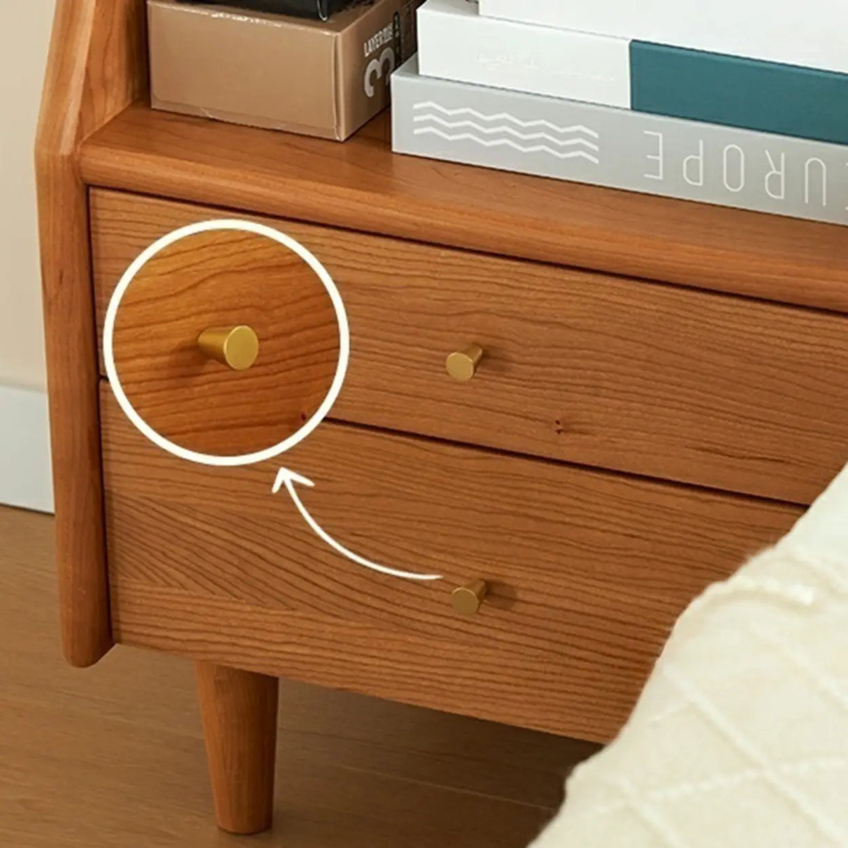 Medium Wood Tone Short Kids Nightstand with Drawers Image - 8