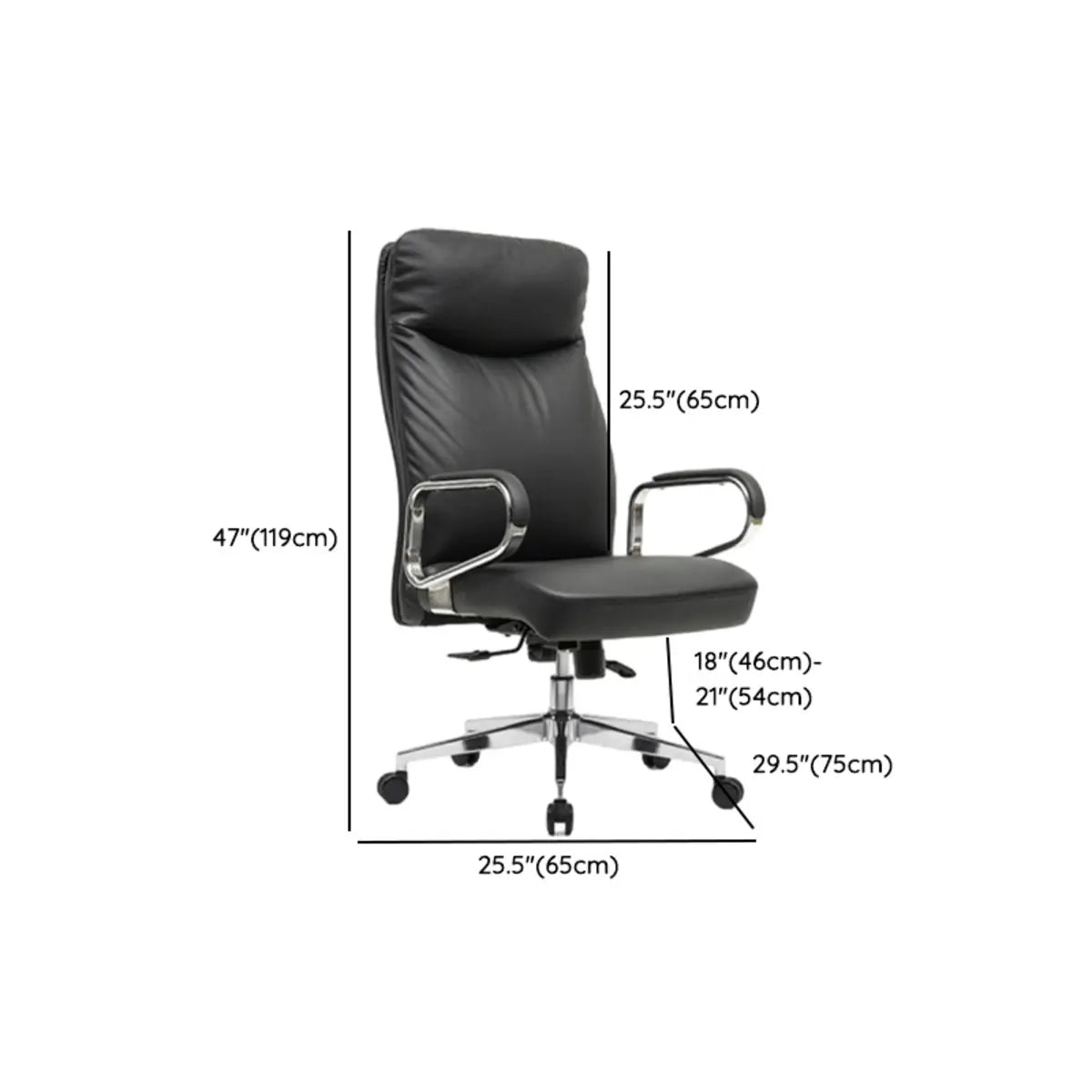 Metal Adjustable Black High-Back Leather Office Chair 