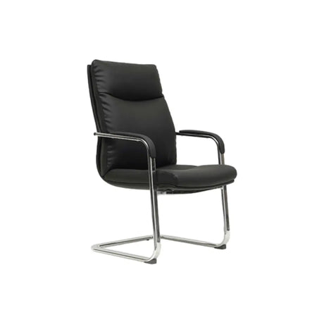 Metal Adjustable Black High-Back Leather Office Chair Image - 2