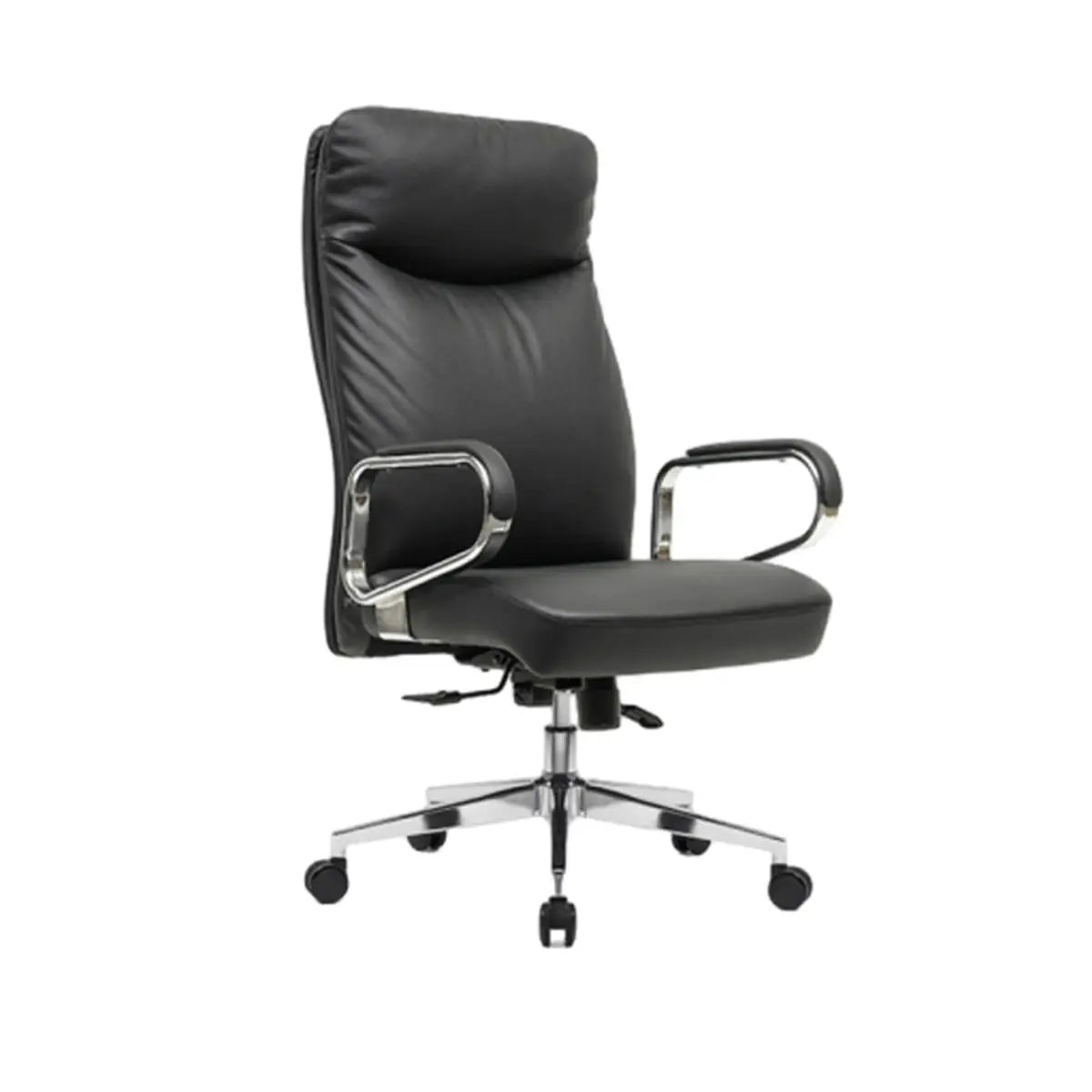 Metal Adjustable Black High-Back Leather Office Chair Image - 6