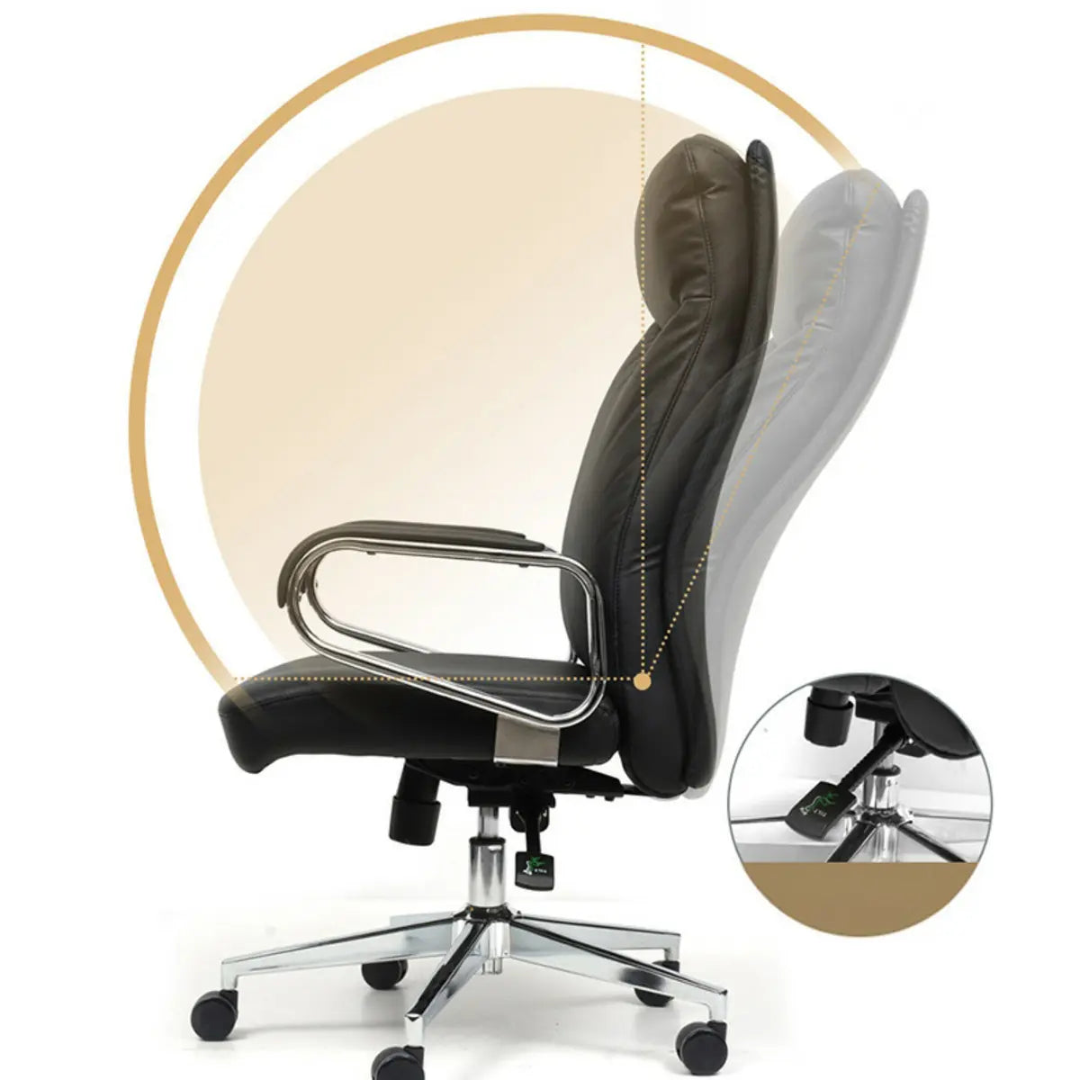 Metal Adjustable Black High-Back Leather Office Chair Image - 7