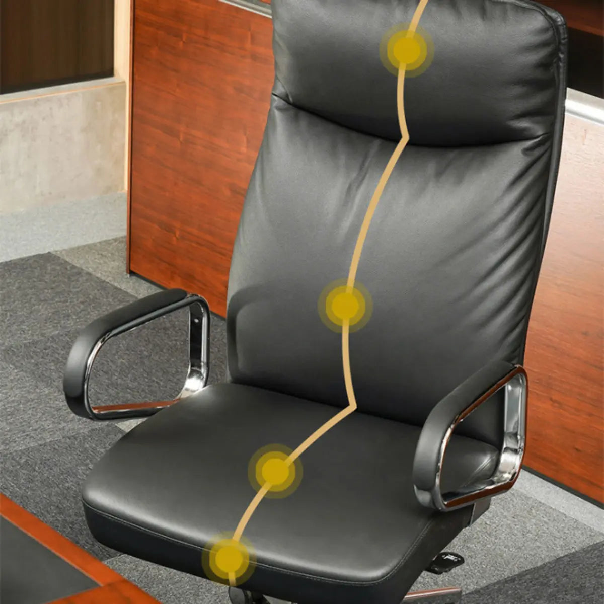 Metal Adjustable Black High-Back Leather Office Chair Image - 8