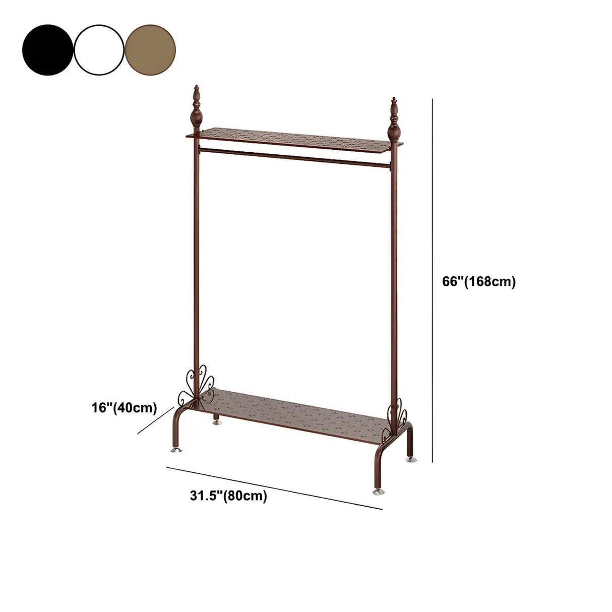Metal Brown Freestanding Garment Coat Rack with Shelves 