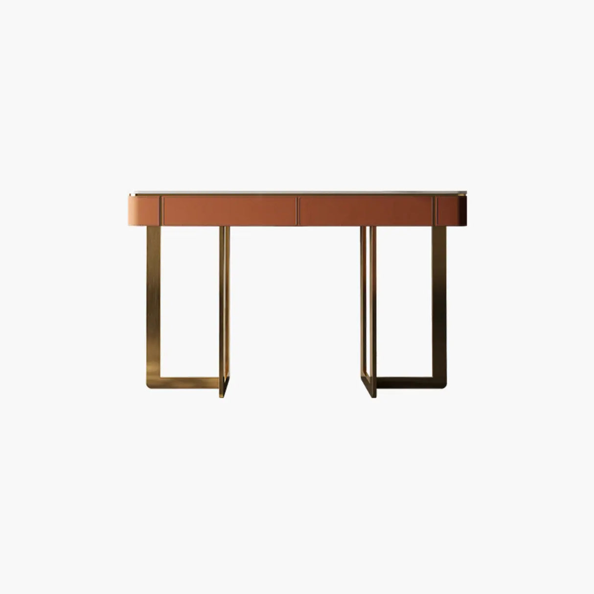 Metal Double Pedestal Stone Orange Storage Console Table Image - 5