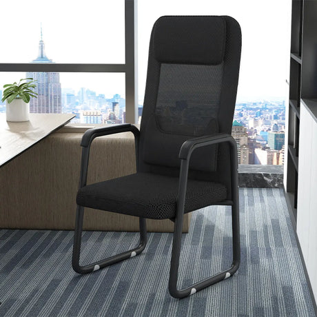 Metal Frame Black Mesh Ergonomic Fixed Arm Office Chair Image - 1