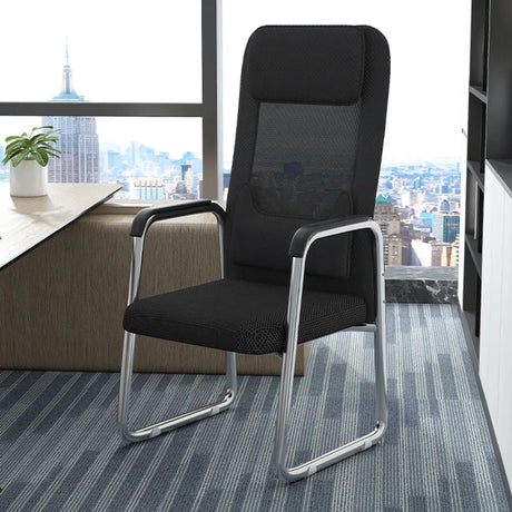 Metal Frame Black Mesh Ergonomic Fixed Arm Office Chair Image - 2