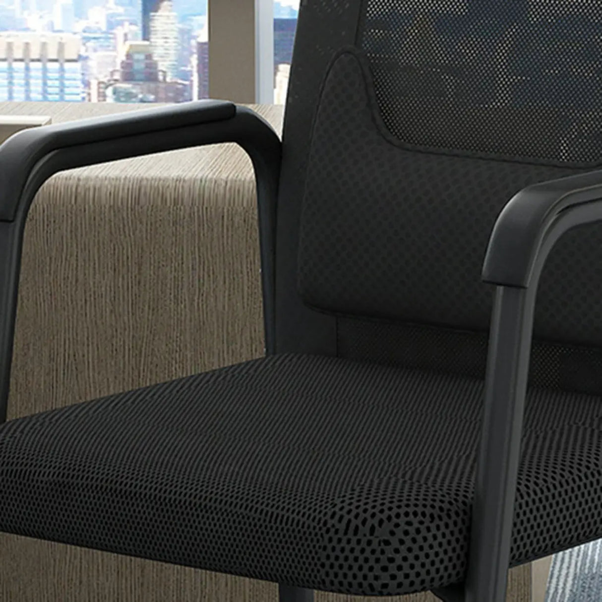 Metal Frame Black Mesh Ergonomic Fixed Arm Office Chair Image - 4