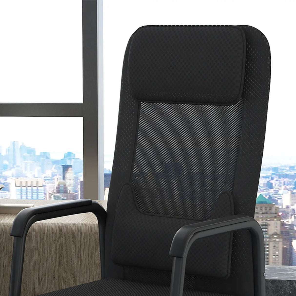 Metal Frame Black Mesh Ergonomic Fixed Arm Office Chair Image - 6