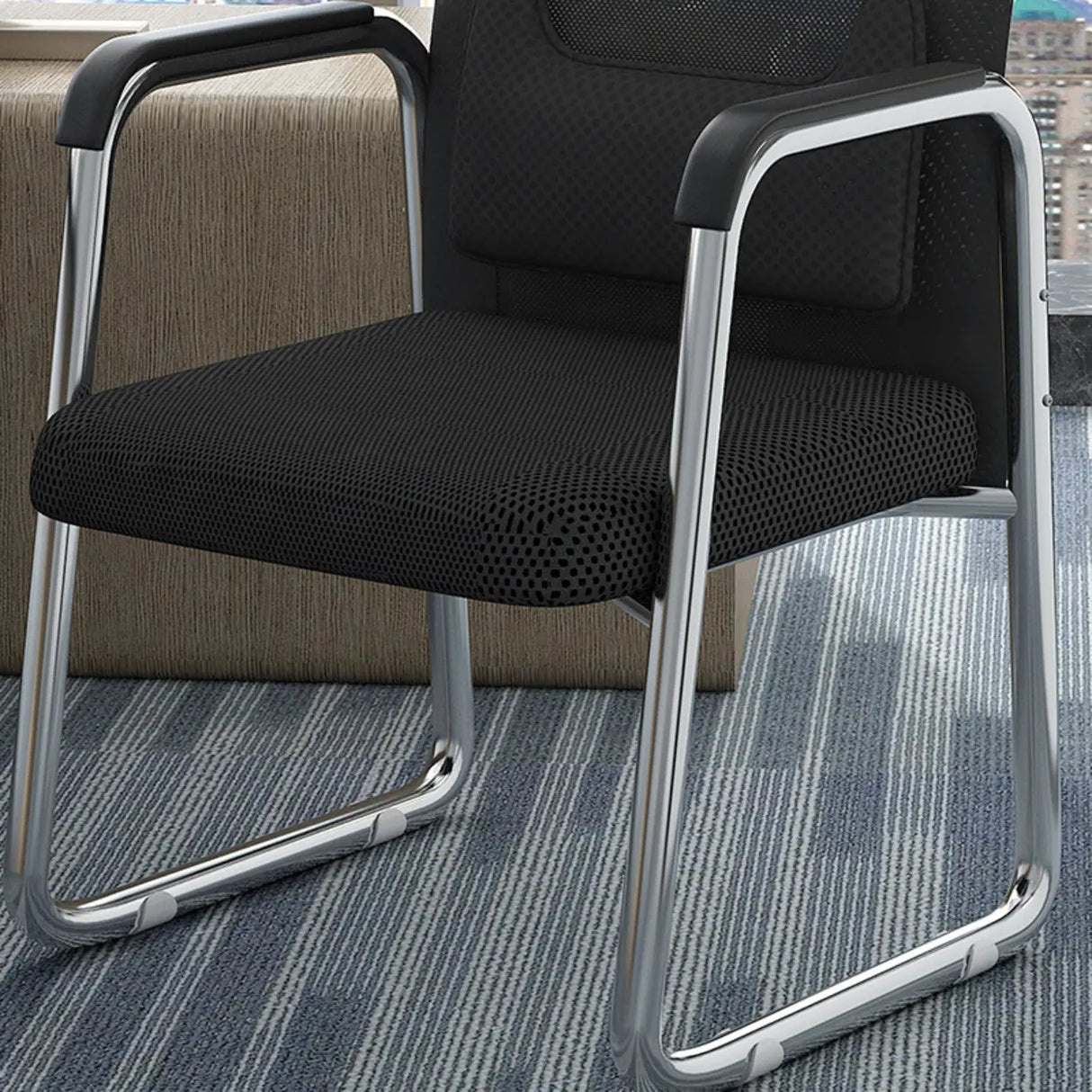Metal Frame Black Mesh Ergonomic Fixed Arm Office Chair Image - 7