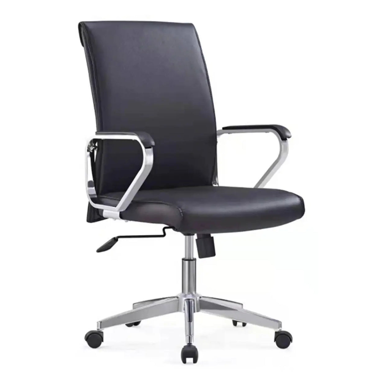 Metal Frame Black Task Leather Conference Office Chair Image - 3