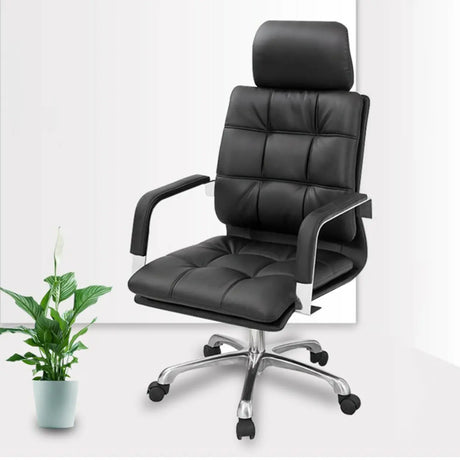 Metal Frame Ergonomic Black Leather Office Chair with Arms Image - 2