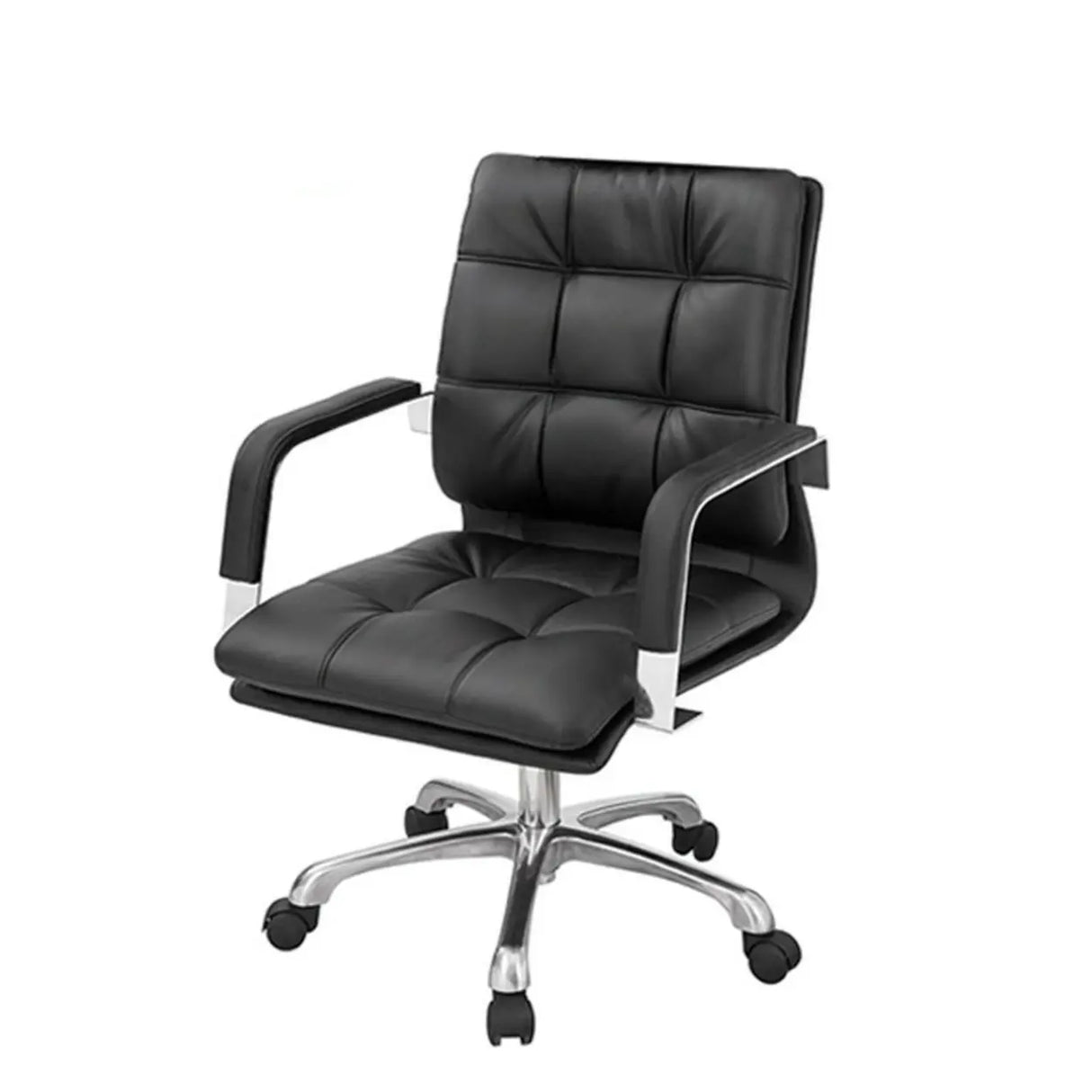 Metal Frame Ergonomic Black Leather Office Chair with Arms Image - 3