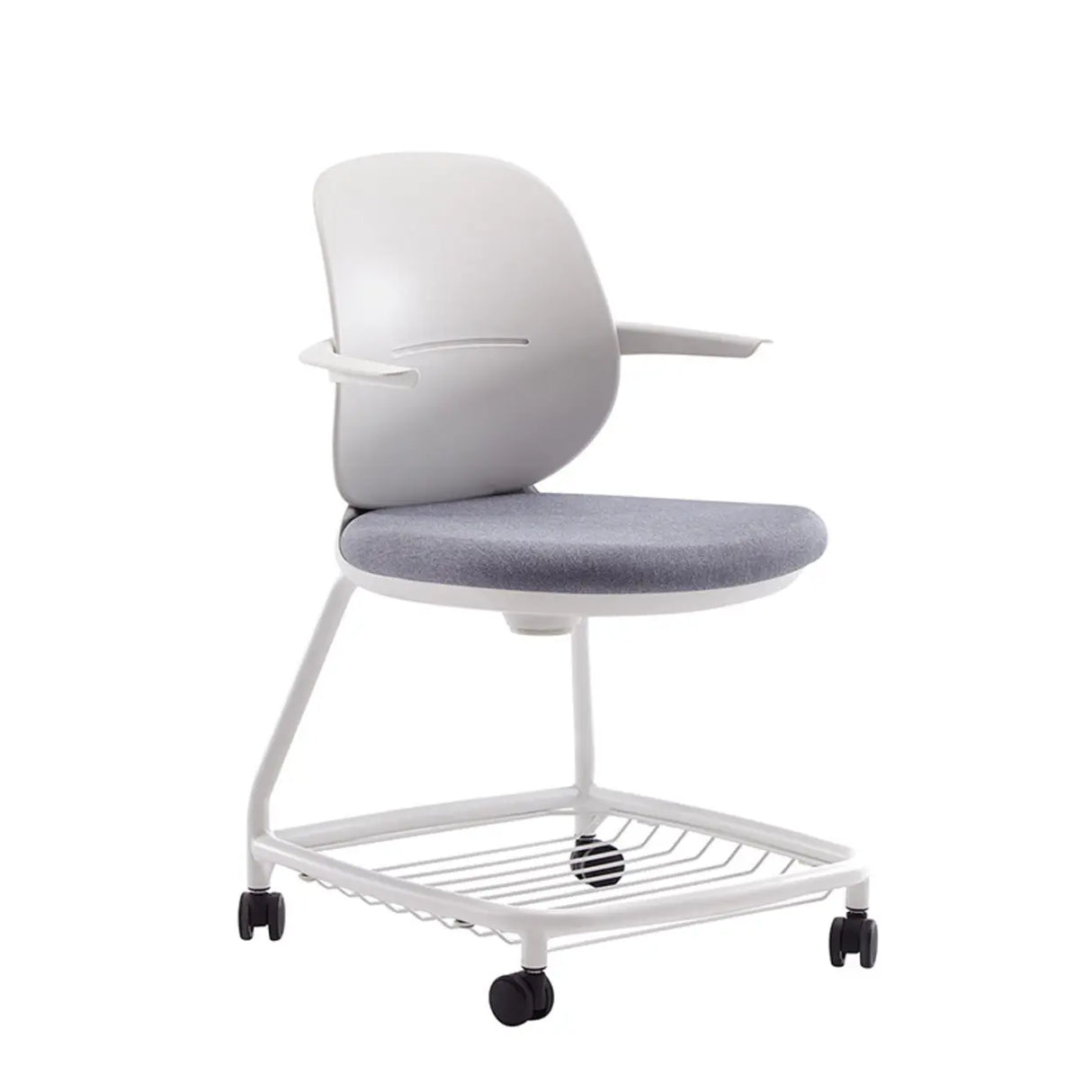 Metal Frame Round Fabric Grey Wheels Office Conference Chair Image - 1