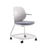 Metal Frame Round Fabric Grey Wheels Office Conference Chair Image - 1