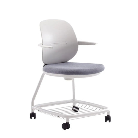 Metal Frame Round Fabric Grey Wheels Office Conference Chair Image - 1