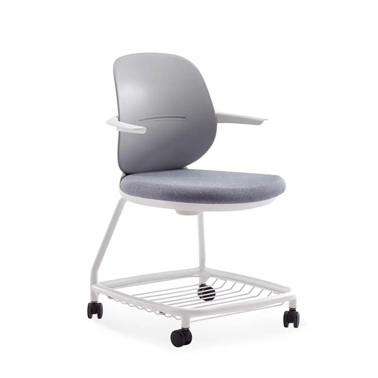 Metal Frame Round Fabric Grey Wheels Office Conference Chair Image - 3