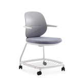 Metal Frame Round Fabric Grey Wheels Office Conference Chair Image - 3