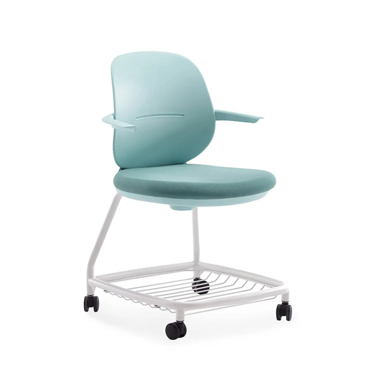 Metal Frame Round Fabric Grey Wheels Office Conference Chair Image - 5