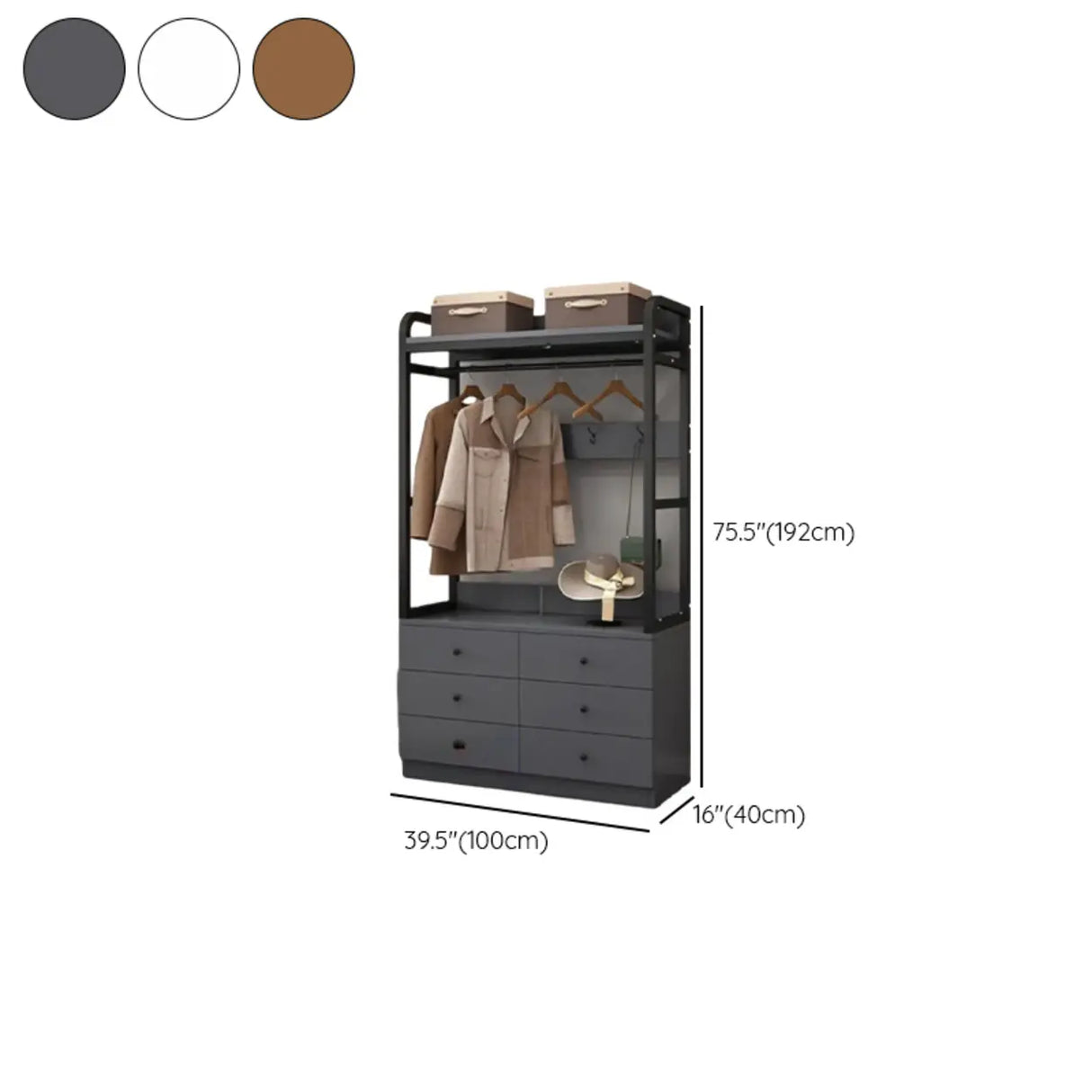 Metal Frame Shelves Brown Drawers Open Storage Hall Tree Image - 43
