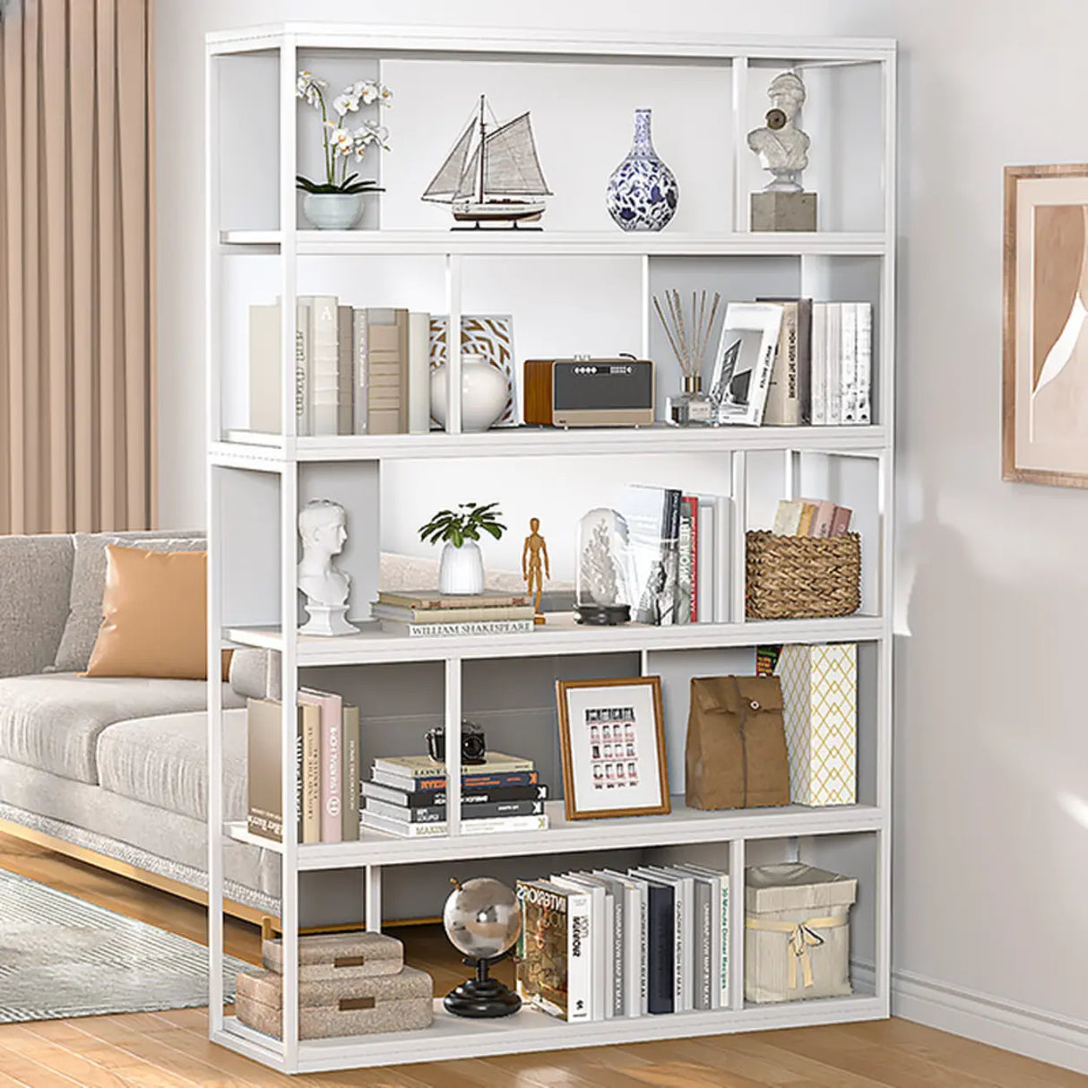 Metal Modern Vertical Open Black Large Storage Bookcase Image - 11