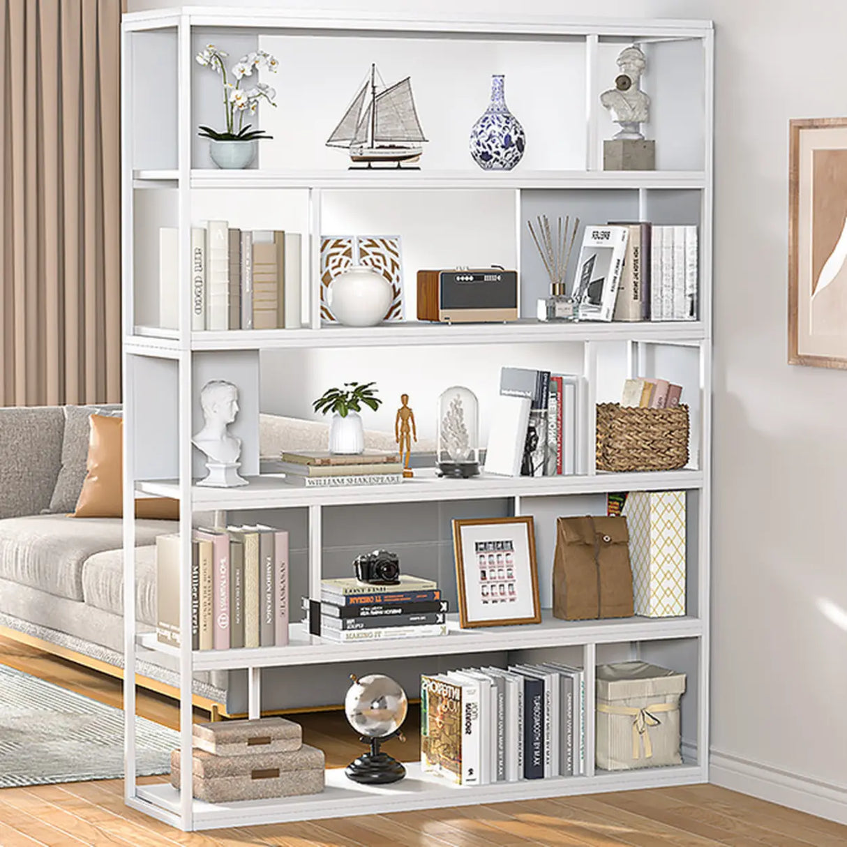 Metal Modern Vertical Open Black Large Storage Bookcase Image - 13