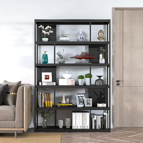 Metal Modern Vertical Open Black Large Storage Bookcase Image - 1
