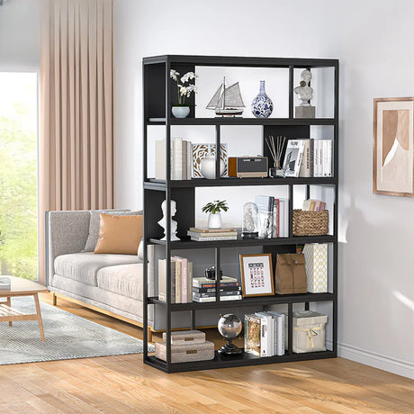 Metal Modern Vertical Open Black Large Storage Bookcase Image - 2