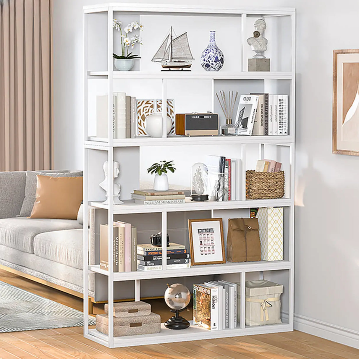 Metal Modern Vertical Open Black Large Storage Bookcase Image - 3