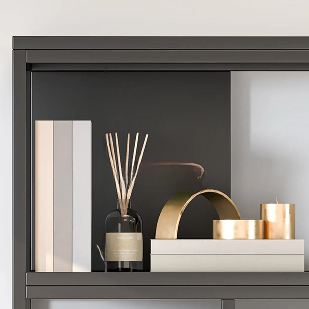 Metal Modern Vertical Open Black Large Storage Bookcase Image - 4