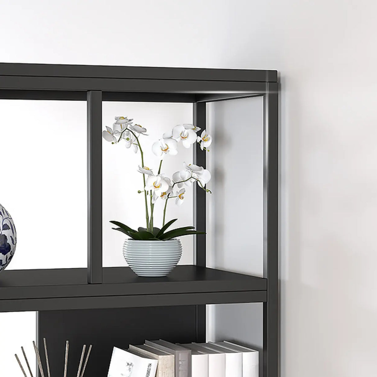 Metal Modern Vertical Open Black Large Storage Bookcase Image - 7